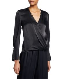 Satin High-Low Drape Blouse at Neiman Marcus